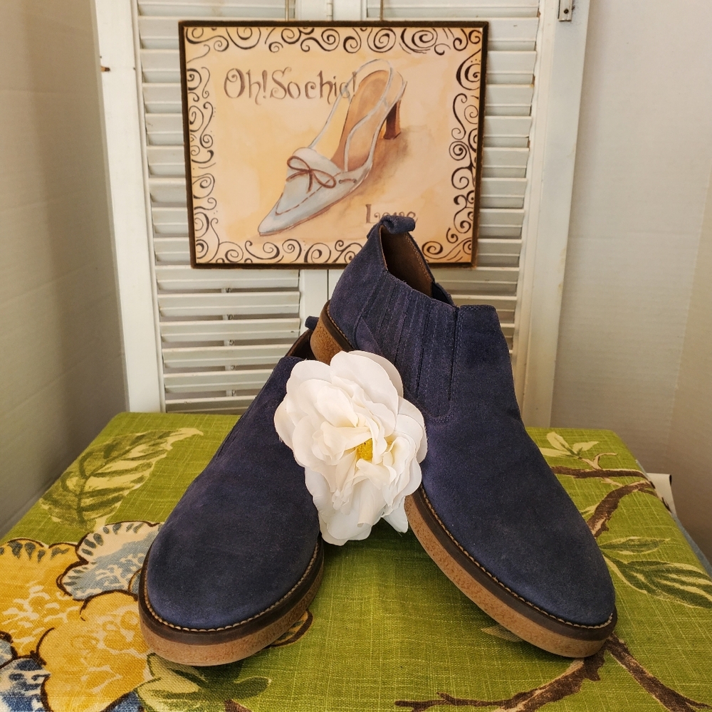Italeau Favola Navy Suede Waterproof Slip-on Booties Loafers, Size 40